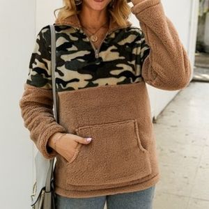 Suvimuga Khaki & Olive Camo💖 Block Fuzzy Pullover
